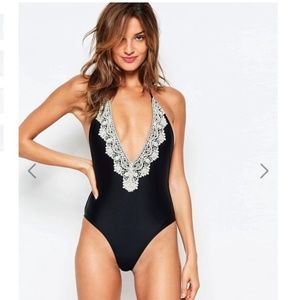 NWT Little Mistress Lace Detail Plunge Swimsuit